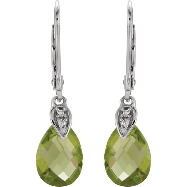 14K White Gold Natural Peridot & .025 CTW Natural Diamond Earrings
