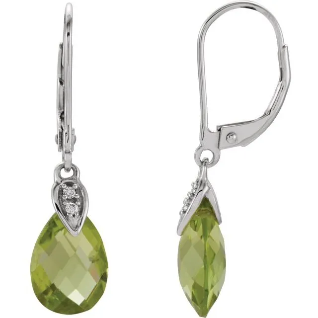 14K White Gold Natural Peridot & .025 CTW Natural Diamond Earrings