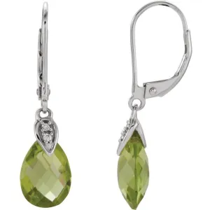 14K White Gold Natural Peridot & .025 CTW Natural Diamond Earrings