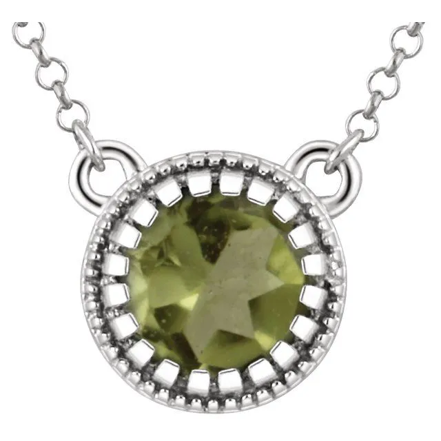 14K White Gold Peridot "August" 18" Birthstone Necklace