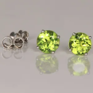 14k White Gold Peridot Stud Earrings 1.42 Carats