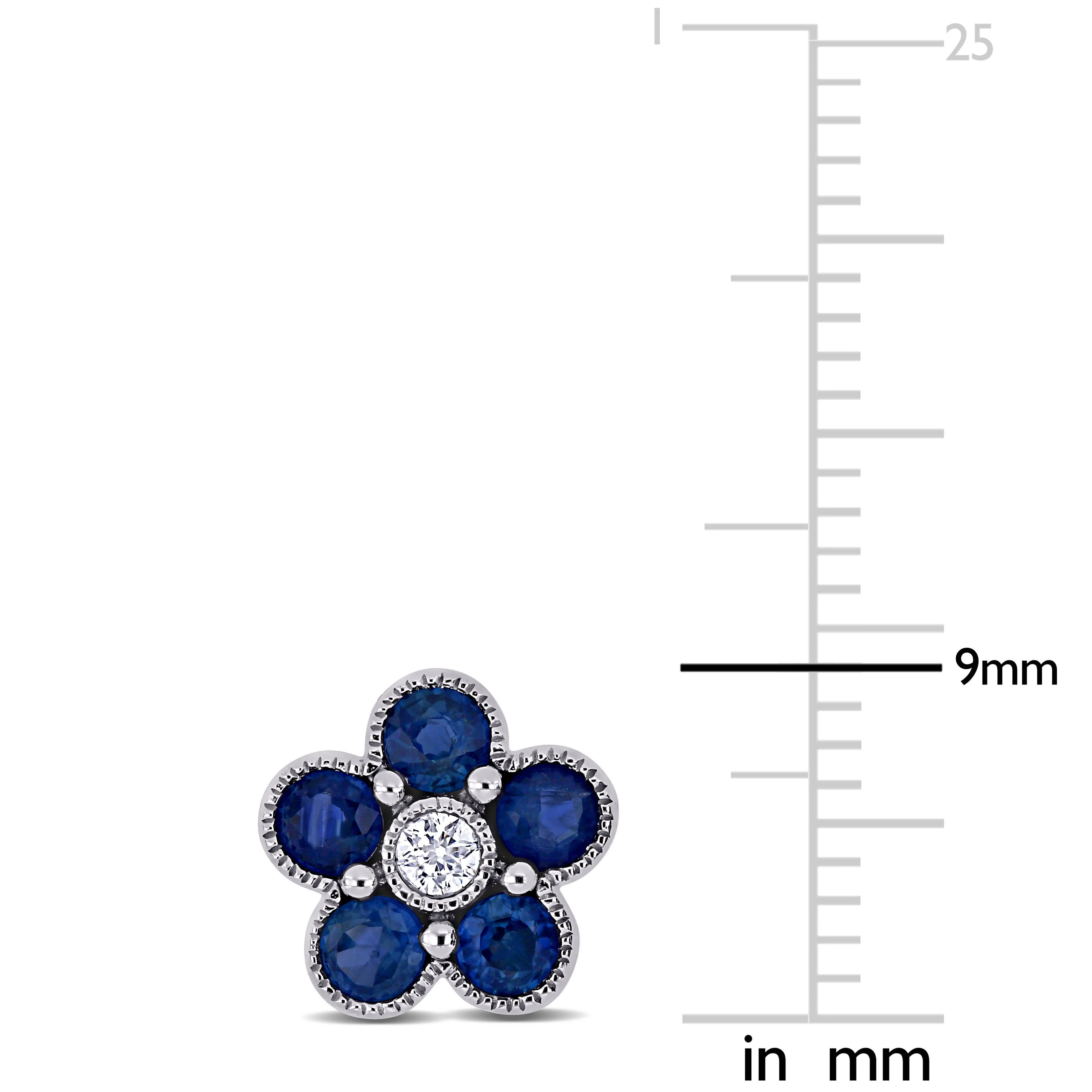 14K White Gold Sapphire Flower Stud Earrings