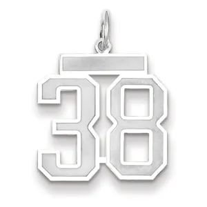 14k White Gold Satin Brush Finish Medium Size Number 38 Charm Pendant