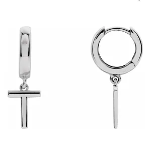 14K White Gold Single Initial Earring