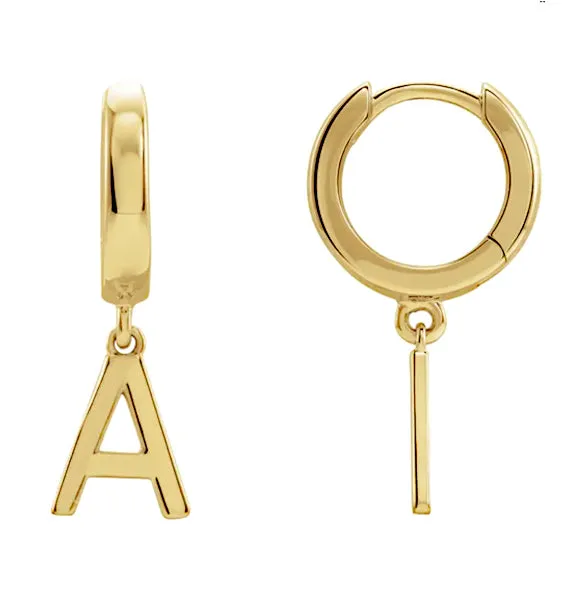 14K White Gold Single Initial Earring