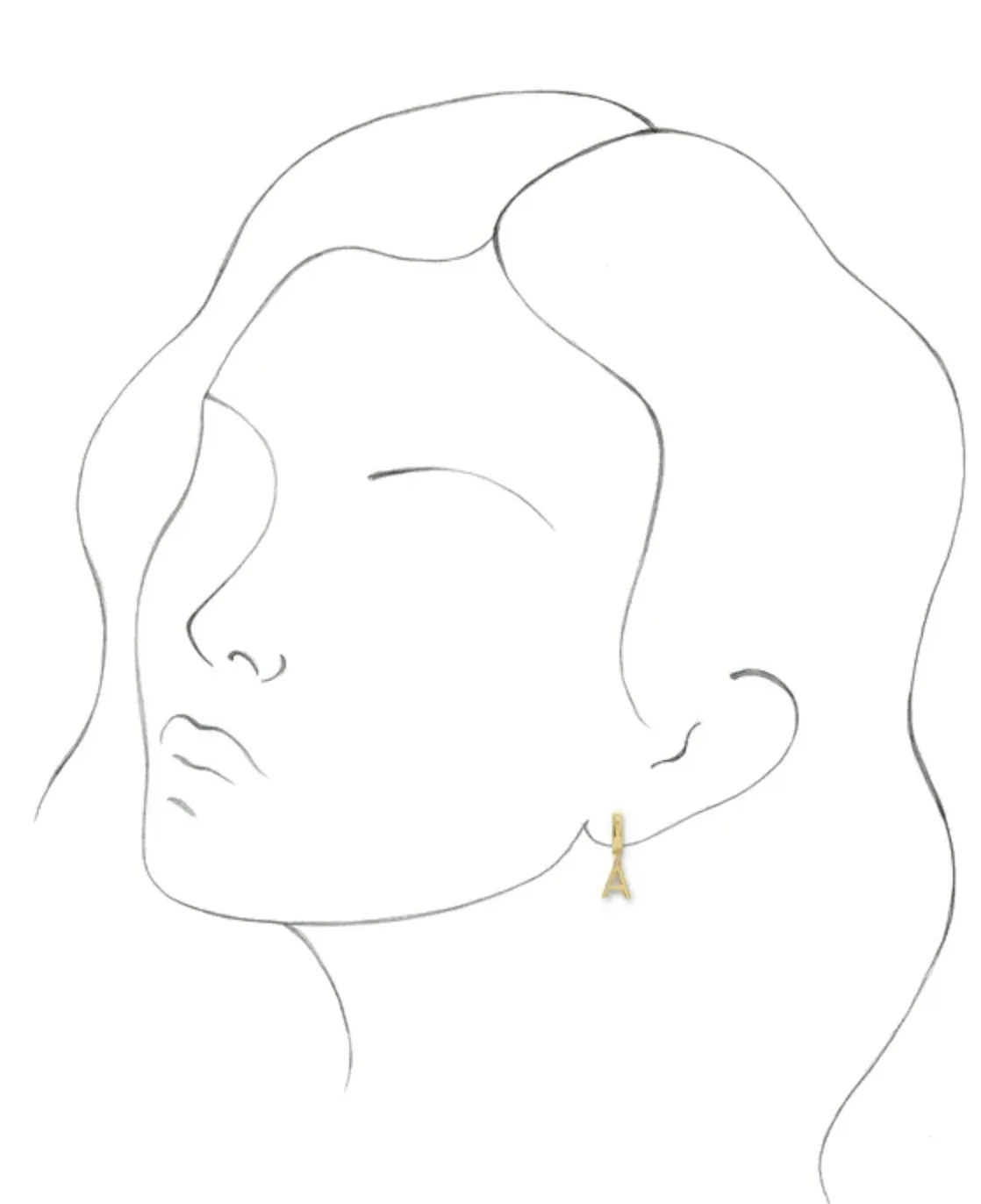 14K White Gold Single Initial Earring