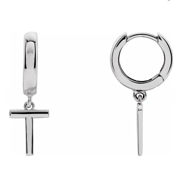 14K White Gold Single Initial Earring