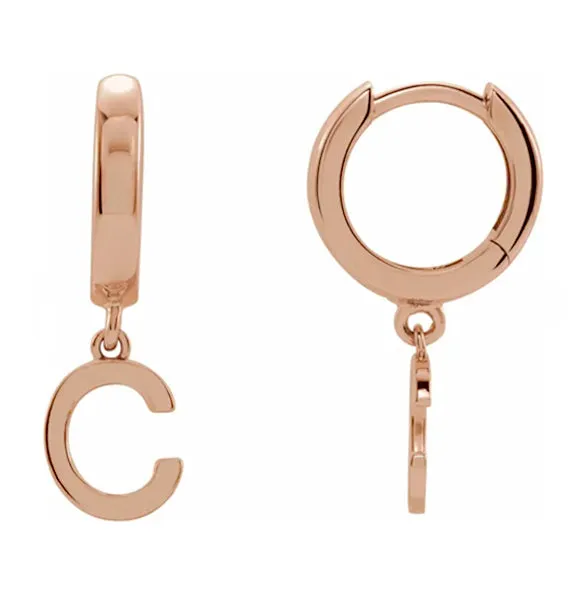 14K White Gold Single Initial Earring