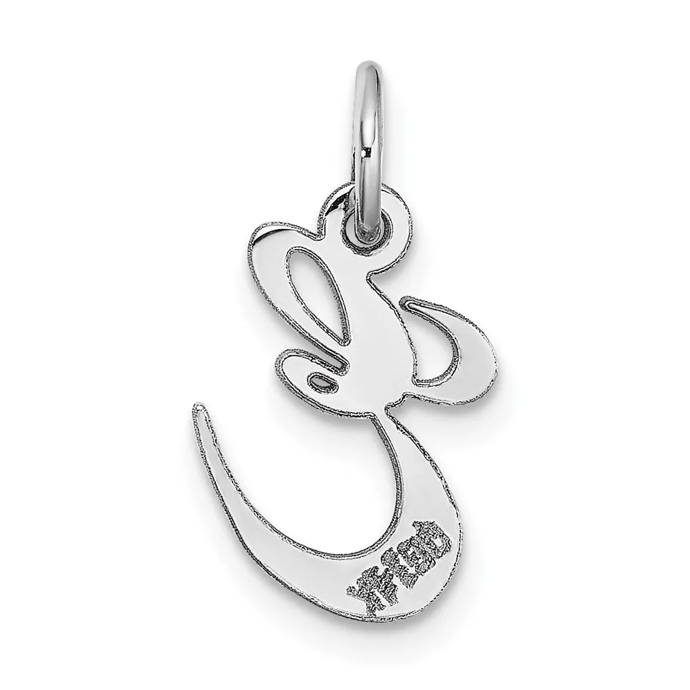 14k White Gold Small Fancy Script Letter E Initial Charm