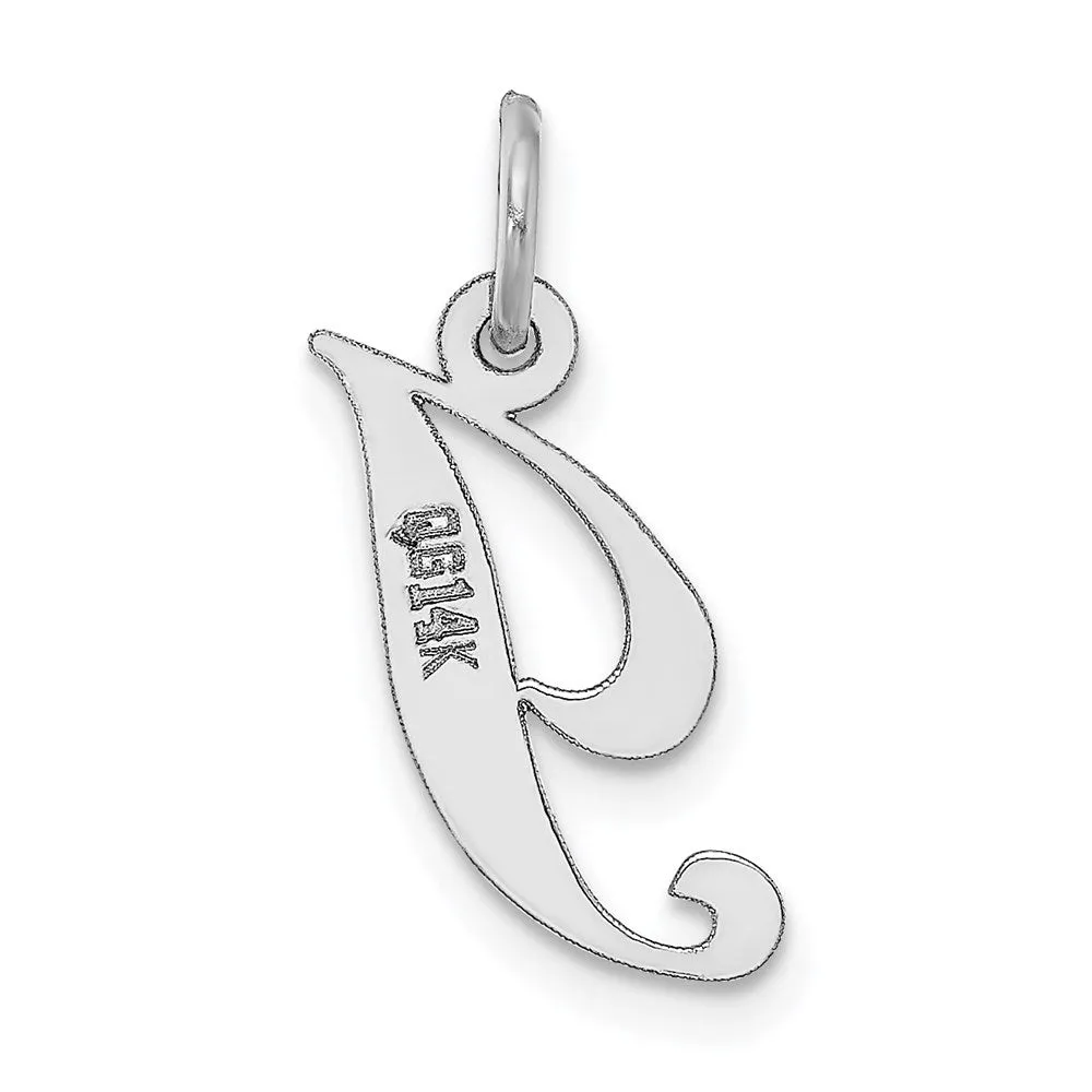 14k White Gold Small Fancy Script Letter I Initial Charm