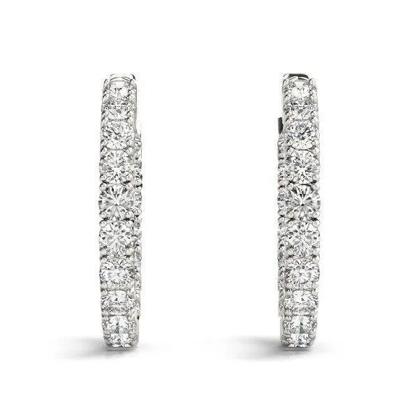14k White Gold Two Sided Prong Set Diamond Hoop Earrings (3 1/2 cttw)