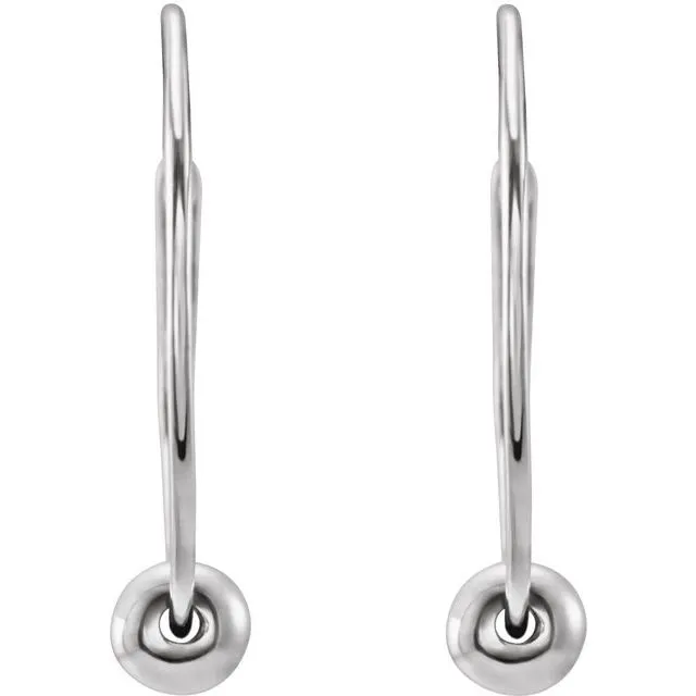 14K White Gold Youth Hoop Earrings with Bead