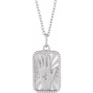 14K White Hamsa Hand Tarot 16-18" Necklace