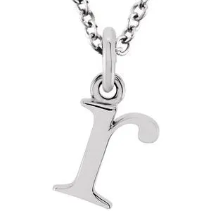 14K White Lowercase Initial r 16" Necklace