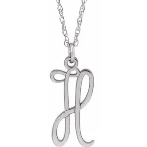 14K White Script Initial H 16-18" Necklace