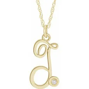14K Yellow .02 CT Diamond Script Initial T 16-18" Necklace