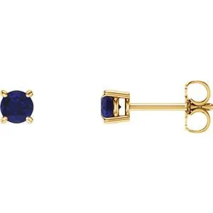 14K Yellow 4 mm Natural Blue Sapphire Earrings