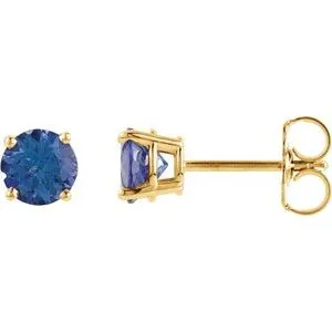 14K Yellow 4 mm Natural London Blue Topaz Earrings