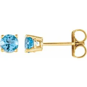 14K Yellow 4 mm Natural Sky Blue Topaz Earrings