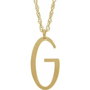 14K Yellow Block Initial G 16-18" Necklace with Brush Finish