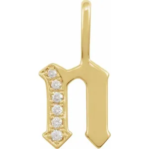 14K Yellow Gold .06 CTW Natural Diamond Gothic Initial N Charm/Pendant
