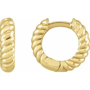 14K Yellow Gold 10.5mm Right Rope Huggie Hoop Earring