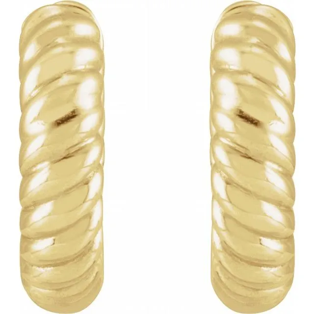 14K Yellow Gold 10.5mm Right Rope Huggie Hoop Earring