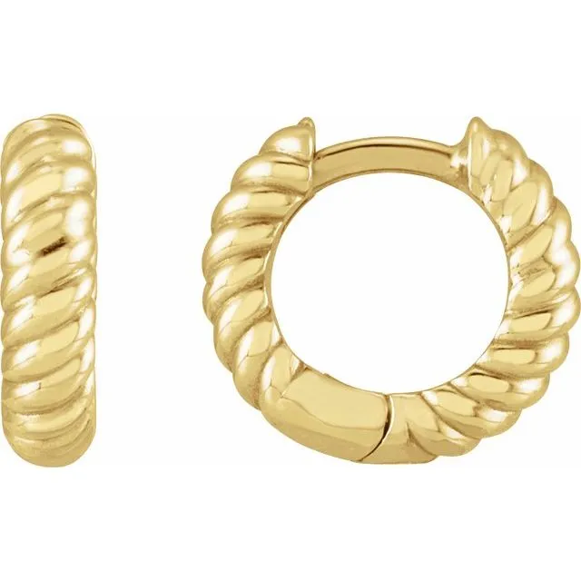 14K Yellow Gold 10.5mm Right Rope Huggie Hoop Earring