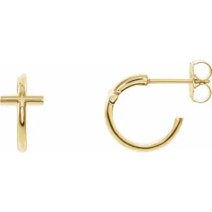 14K Yellow Gold 11.8 mm Cross Huggie Earrings