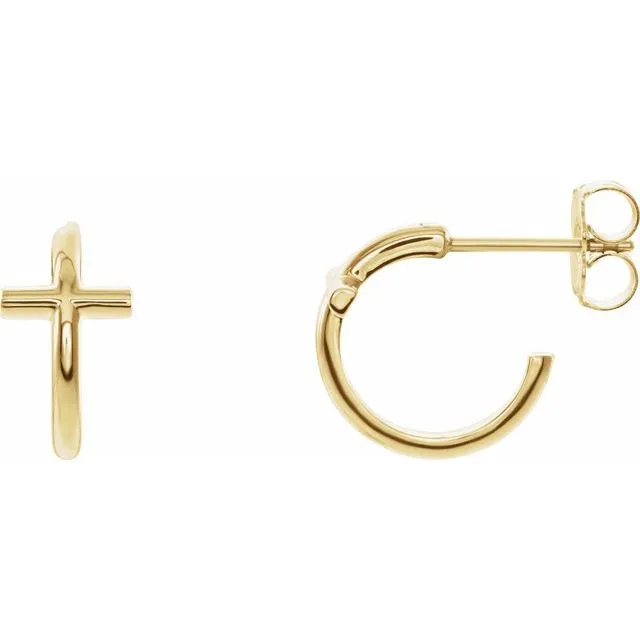 14K Yellow Gold 11.8 mm Cross Huggie Earrings
