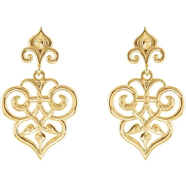 14K Yellow Gold 17.2x16 mm Fleur-de-Lis Earrings