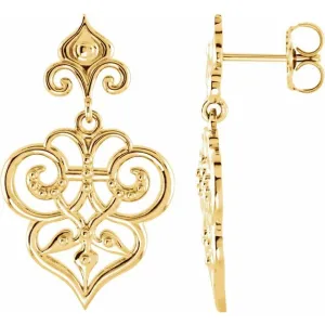 14K Yellow Gold 17.2x16 mm Fleur-de-Lis Earrings