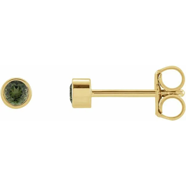 14K Yellow Gold 2.5 mm Round Natural Green Tourmaline Micro Bezel-Set Earrings