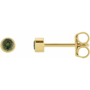 14K Yellow Gold 2.5 mm Round Natural Green Tourmaline Micro Bezel-Set Earrings