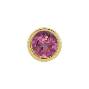 14K Yellow Gold 2.5 mm Round Natural Pink Tourmaline Micro Bezel Single Stud Earring