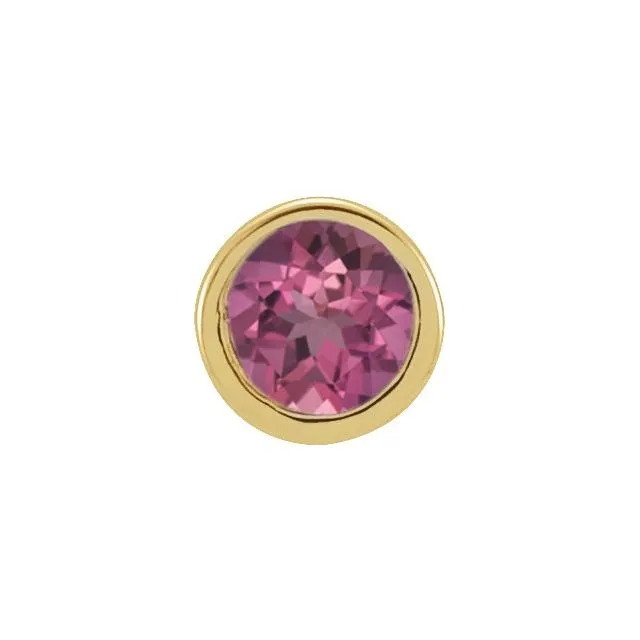 14K Yellow Gold 2.5 mm Round Natural Pink Tourmaline Micro Bezel Single Stud Earring