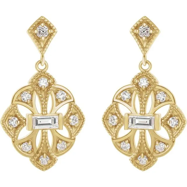 14K Yellow Gold 3/8 CTW Natural Diamond Vintage-Inspired Earrings