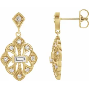 14K Yellow Gold 3/8 CTW Natural Diamond Vintage-Inspired Earrings