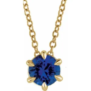 14K Yellow Gold 5 mm Natural Blue Sapphire Solitaire 16-18" Necklace
