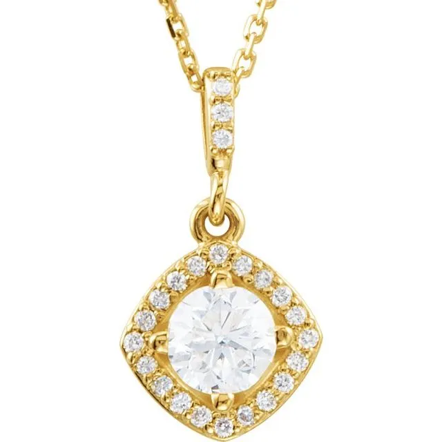 14K Yellow Gold 5/8 CTW Natural Diamond Halo-Style 18" Necklace
