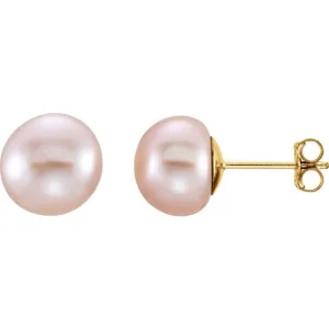 14K Yellow Gold 8-9 mm Cultured Pink Freshwater Pearl Earrings