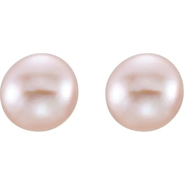 14K Yellow Gold 8-9 mm Cultured Pink Freshwater Pearl Earrings