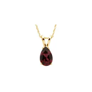 14K Yellow Gold 8x5 mm Pear Rhodolite Garnet Solitaire 18" Necklace