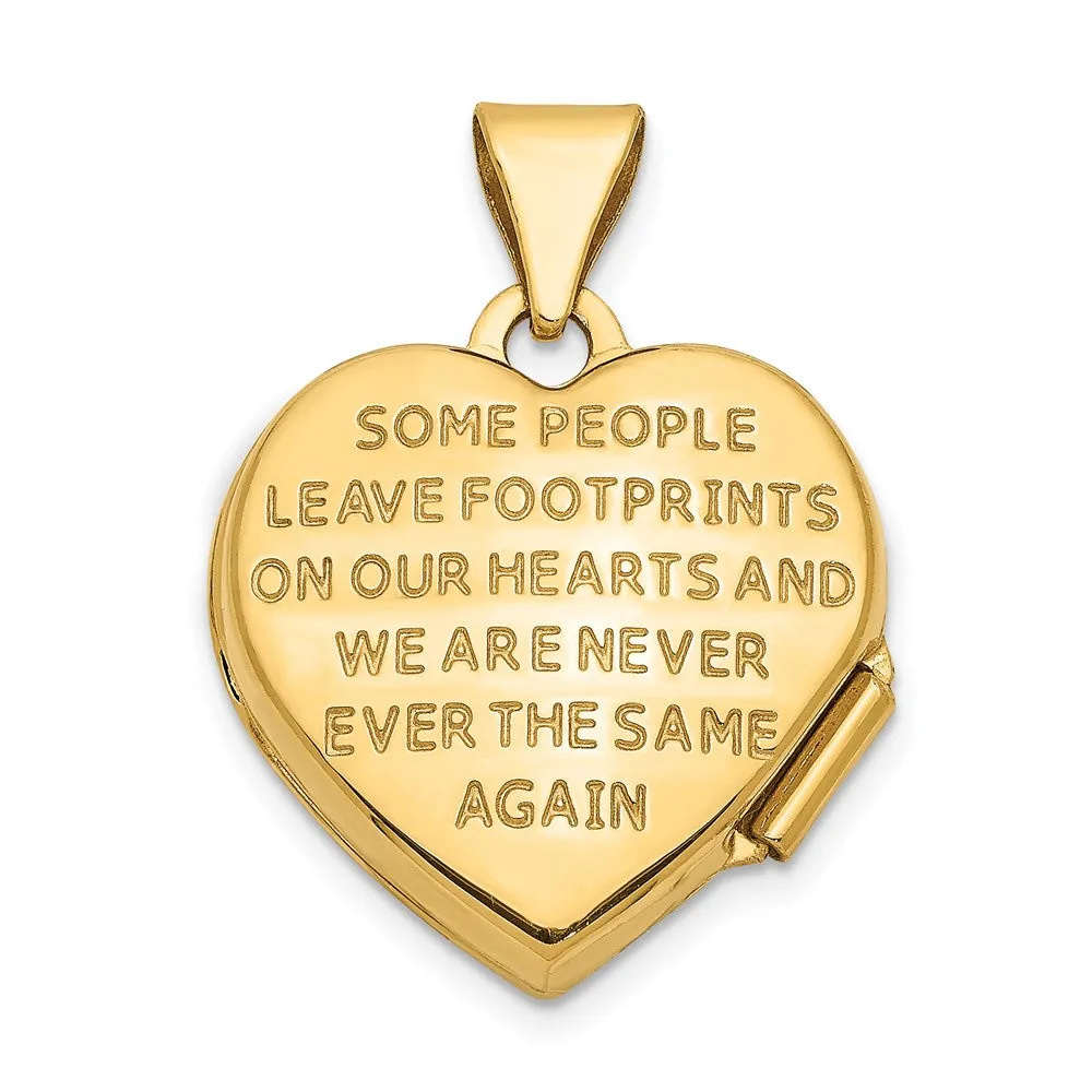 14k Yellow Gold & Rhodium w/ White Gold Rhodium 15mm Heart Foot Prints Locket