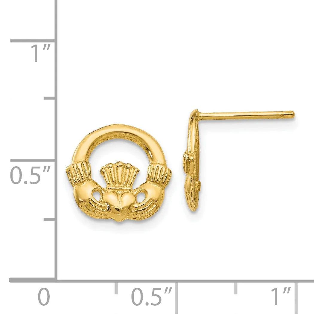 14k Yellow Gold Claddagh Post Earings