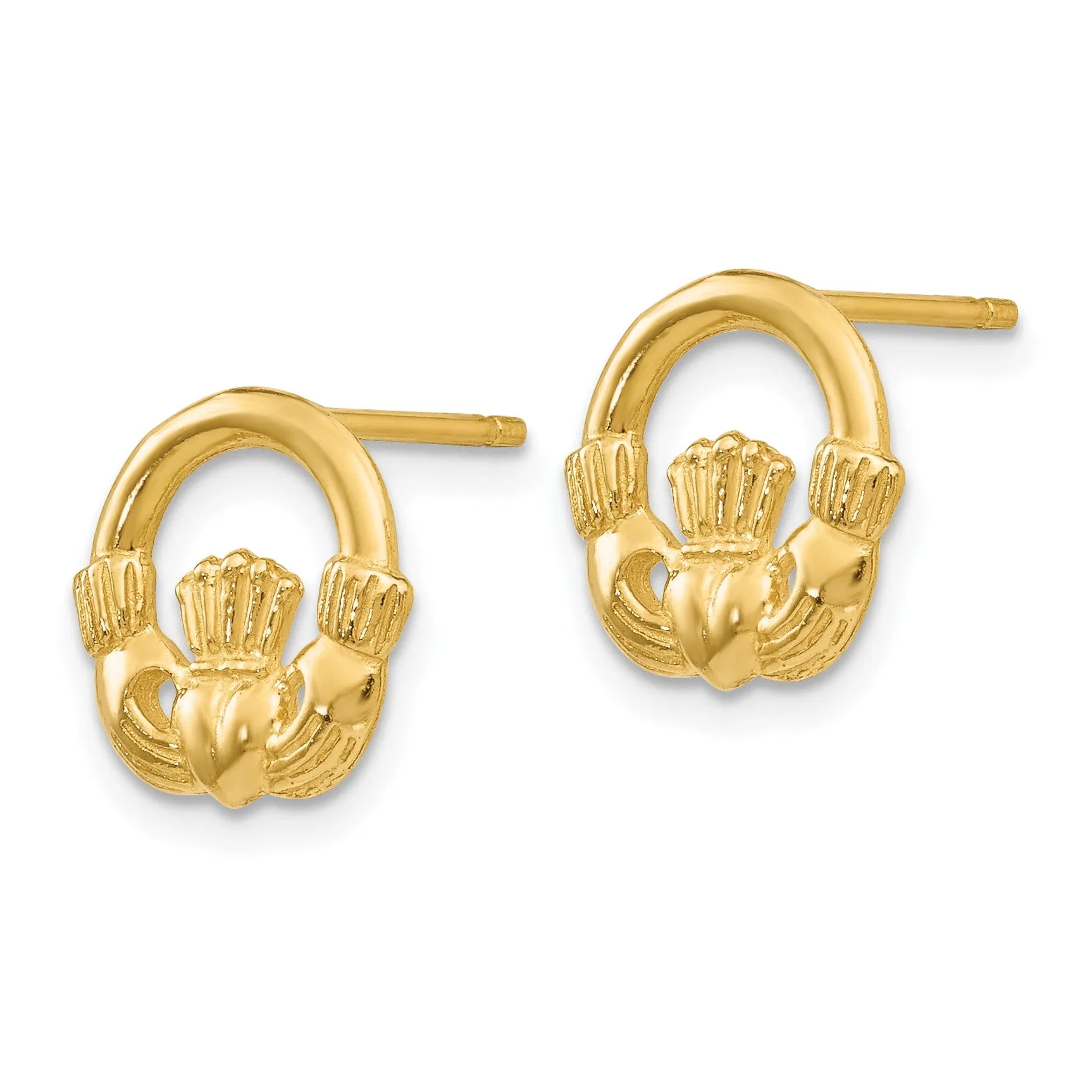 14k Yellow Gold Claddagh Post Earings