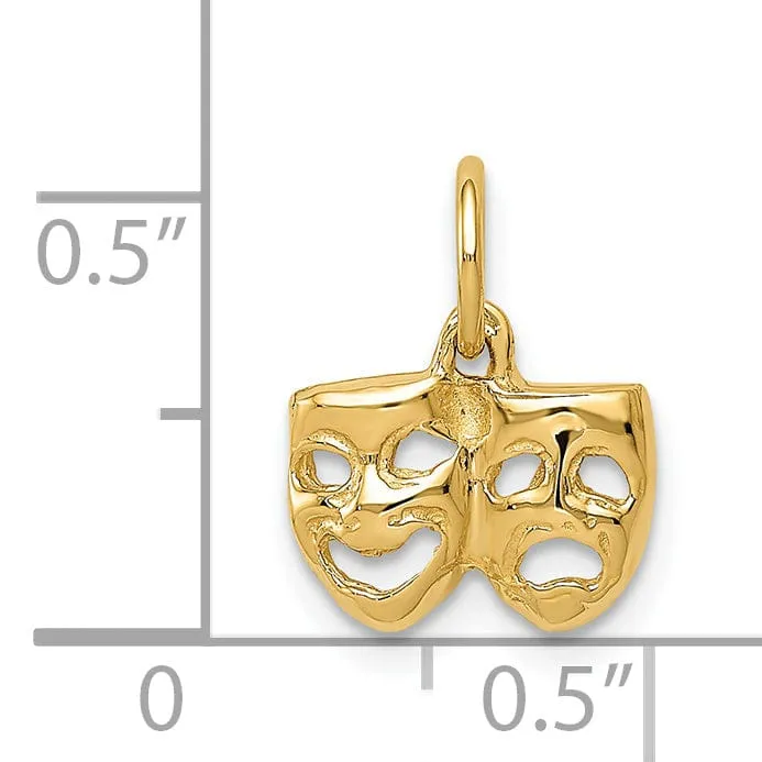 14k Yellow Gold Comedy Tragedy Face Pendant