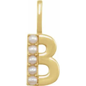 14K Yellow Gold Cultured White Gold Pearl Initial B Charm/Pendant