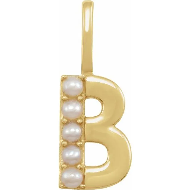 14K Yellow Gold Cultured White Gold Pearl Initial B Charm/Pendant