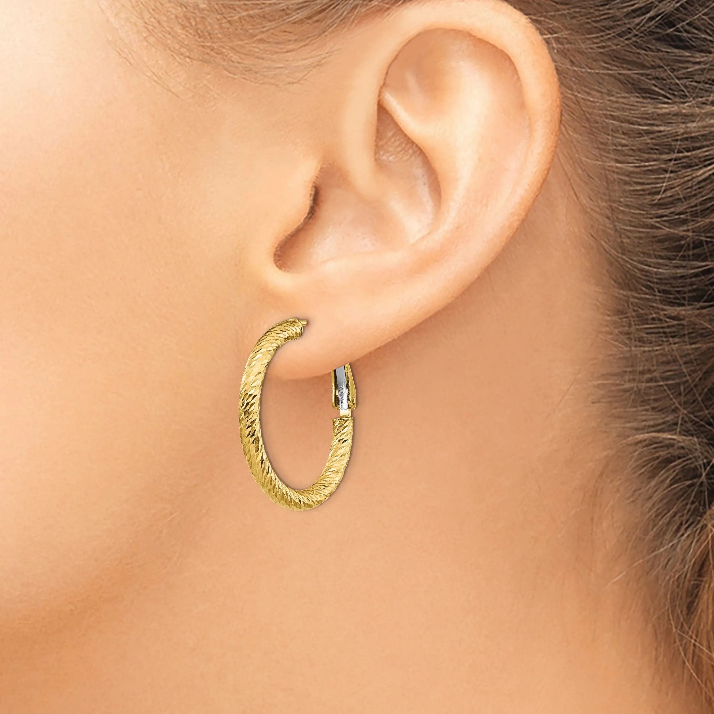 14k Yellow Gold D.C Round Omega Hoop Earrings